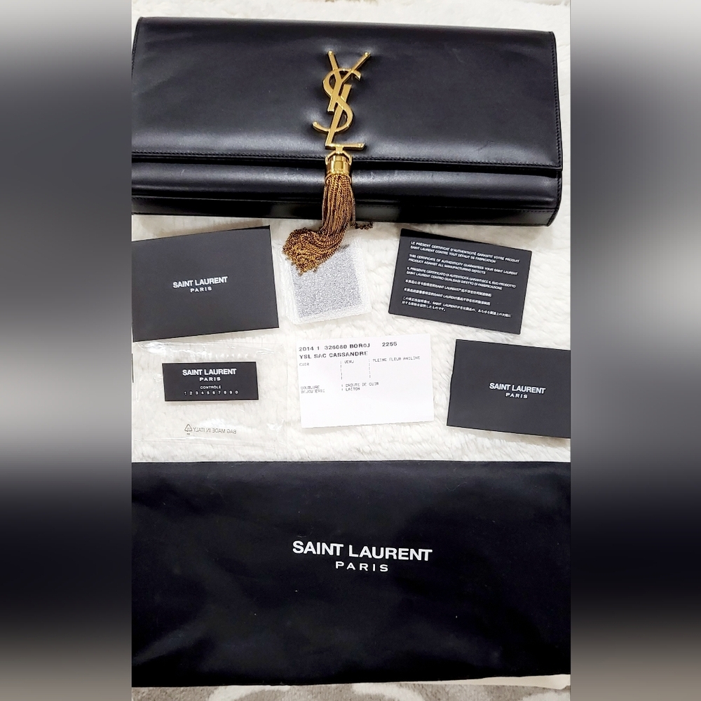 Yves Saint Laurent Kate Tassel Leather Black Clutch Handbag - Picture 8 of 9